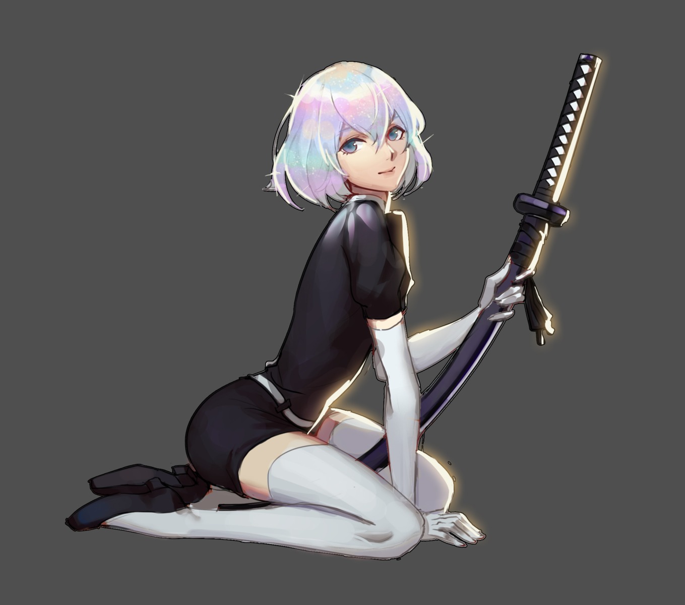 diamond_(houseki_no_kuni) houseki_no_kuni mo_si_(z1216150815) sword thighhighs