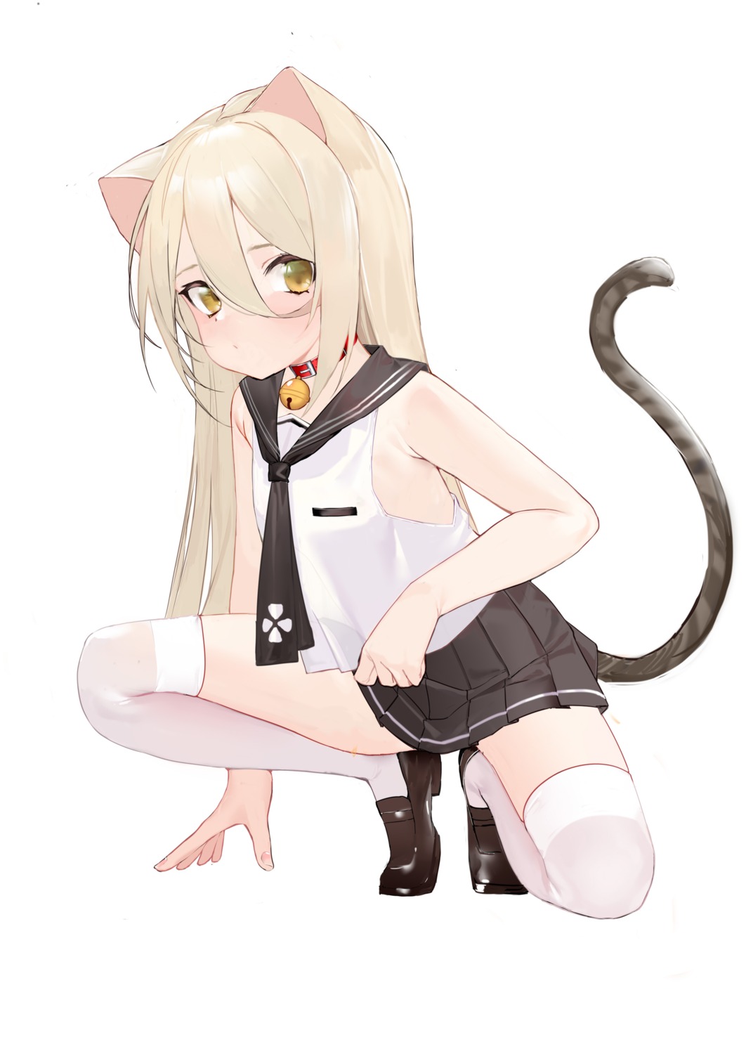 animal_ears gree4 lyk_wuyan nekomimi no_bra seifuku skirt_lift tail thighhighs