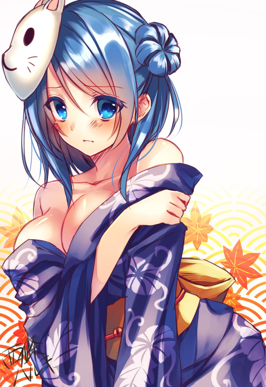 cleavage kantai_collection no_bra open_shirt saijou_haruki undressing urakaze_(kancolle) yukata