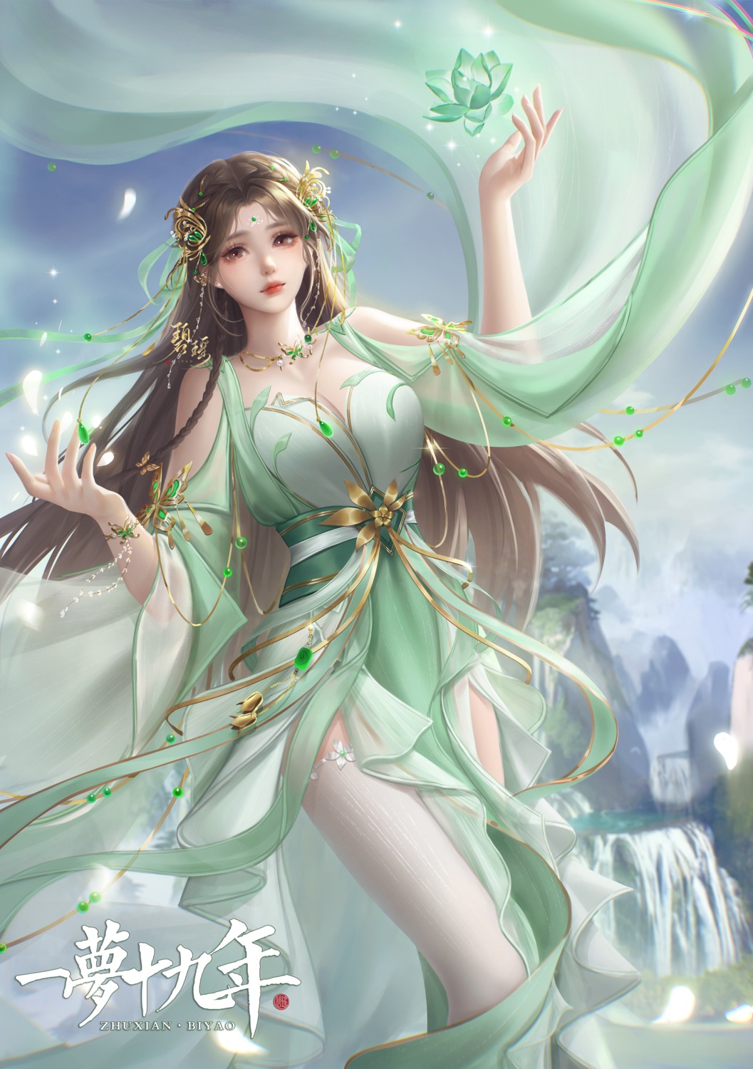 asian_clothes bi_yao cleavage dress jade_dynasty see_through thighhighs zhizaokai_xinmofa