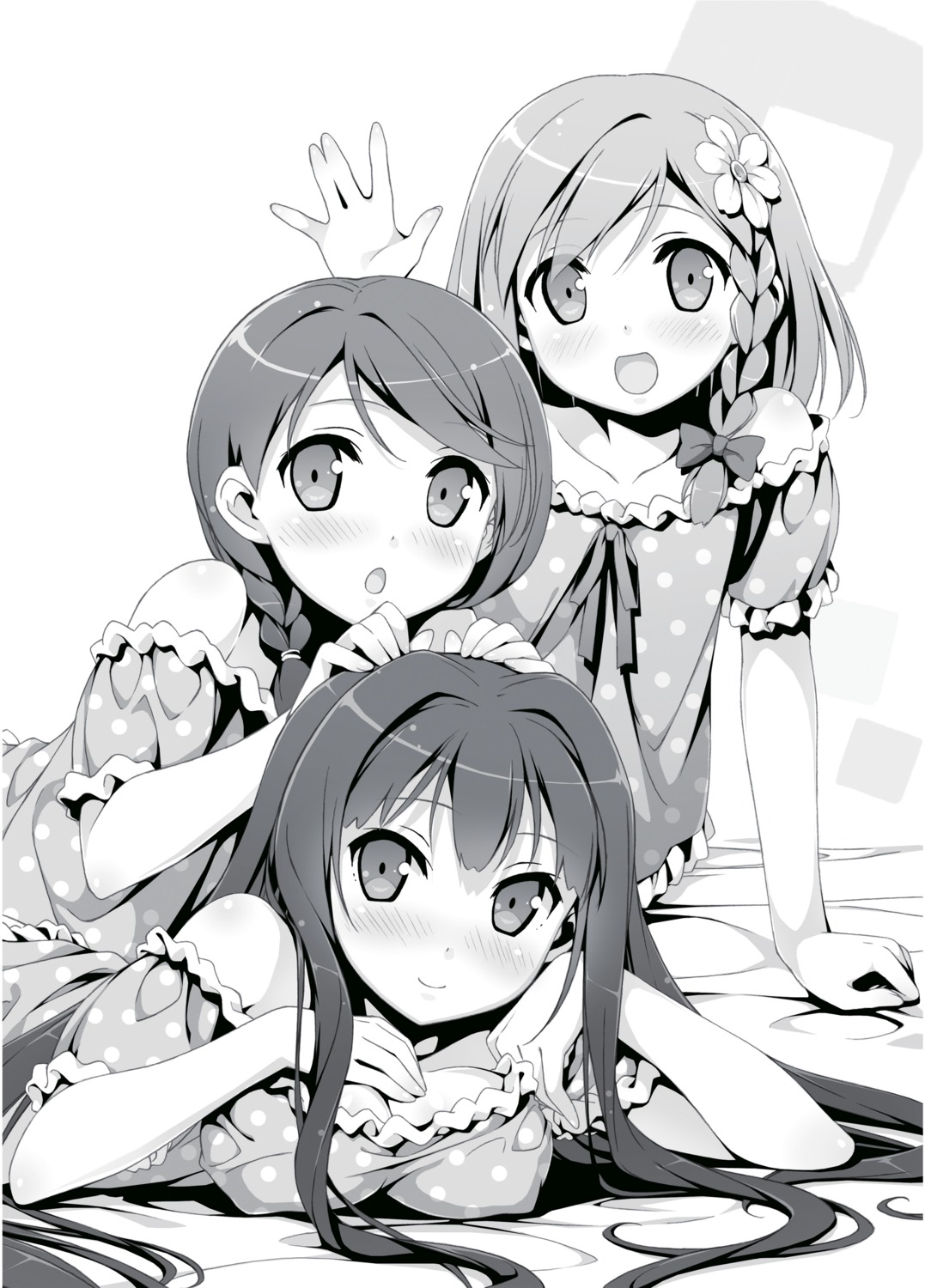 ayase_sayuki cleavage cube digital_version erect_nipples hirosaki_kanade kantoku monochrome pajama your_diary yua