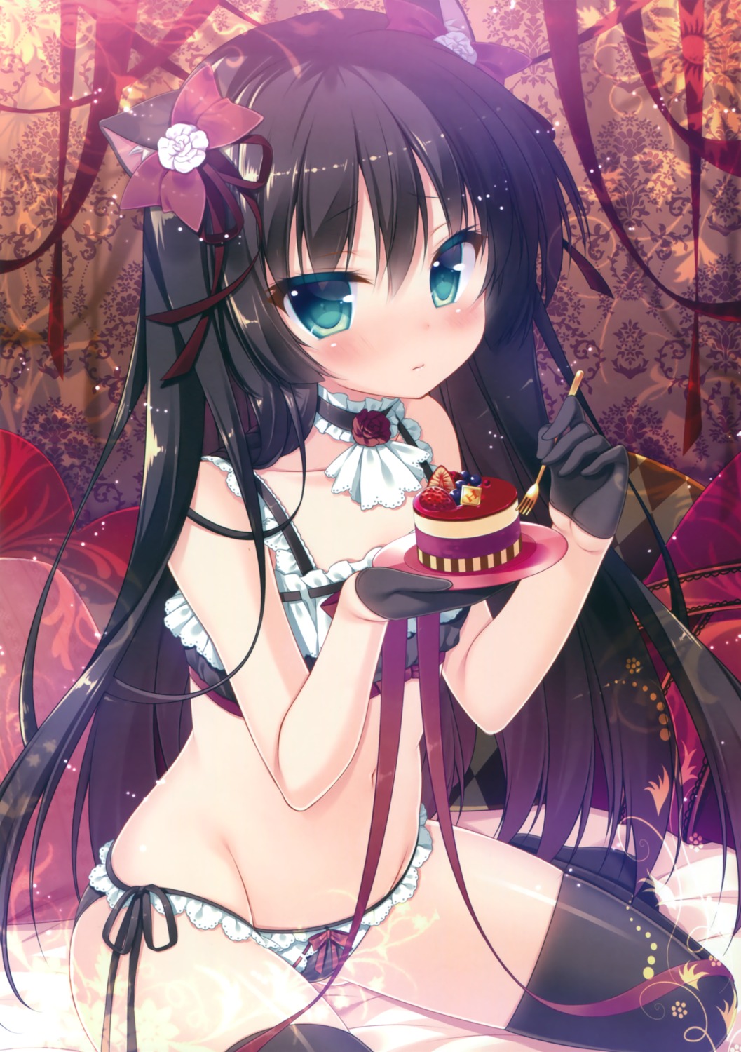 animal_ears bra lolita_fashion mitsumomo_mamu nekomimi pantsu string_panties thighhighs