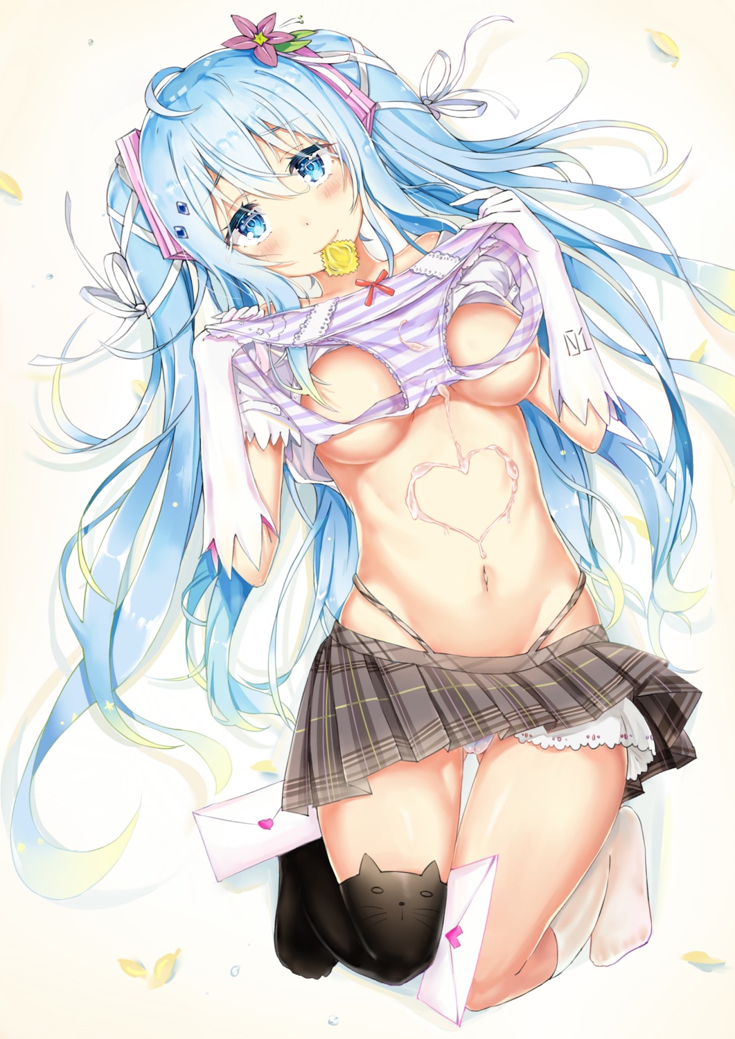 breasts cameltoe cum hatsune_miku kiriko_(araragikoyomi) no_bra pantsu shimapan shirt_lift thighhighs vocaloid