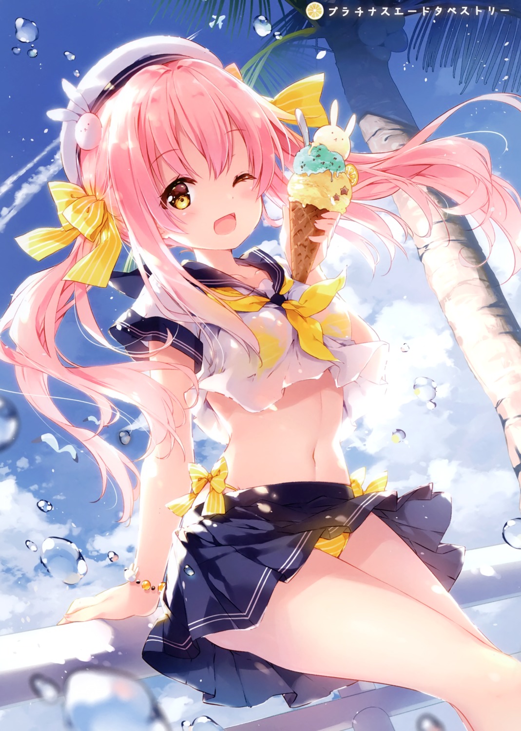 bikini haru_mochi mochizuki_shiina see_through seifuku skirt_lift swimsuits wet_clothes