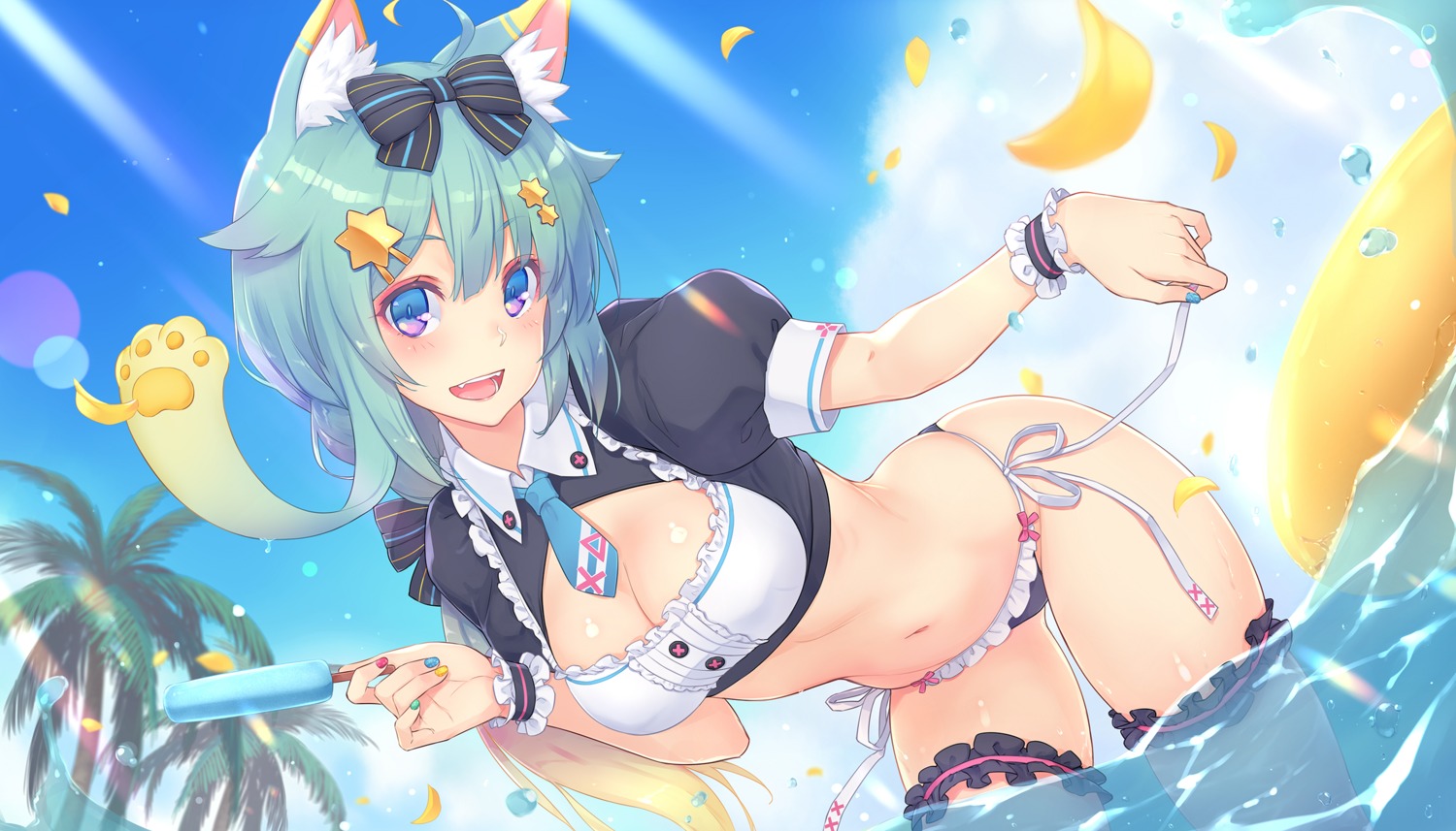 animal_ears dan_(kumadan) garter lanmewko maid pantsu string_panties wet