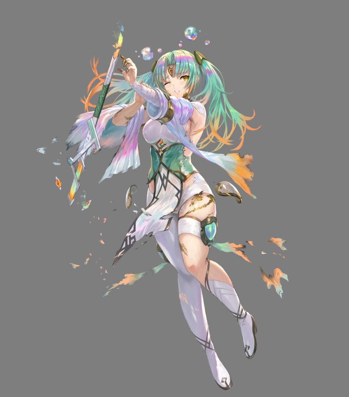 fire_emblem fire_emblem_heroes garter heels heior heterochromia nintendo no_bra see_through torn_clothes weapon yoshiku