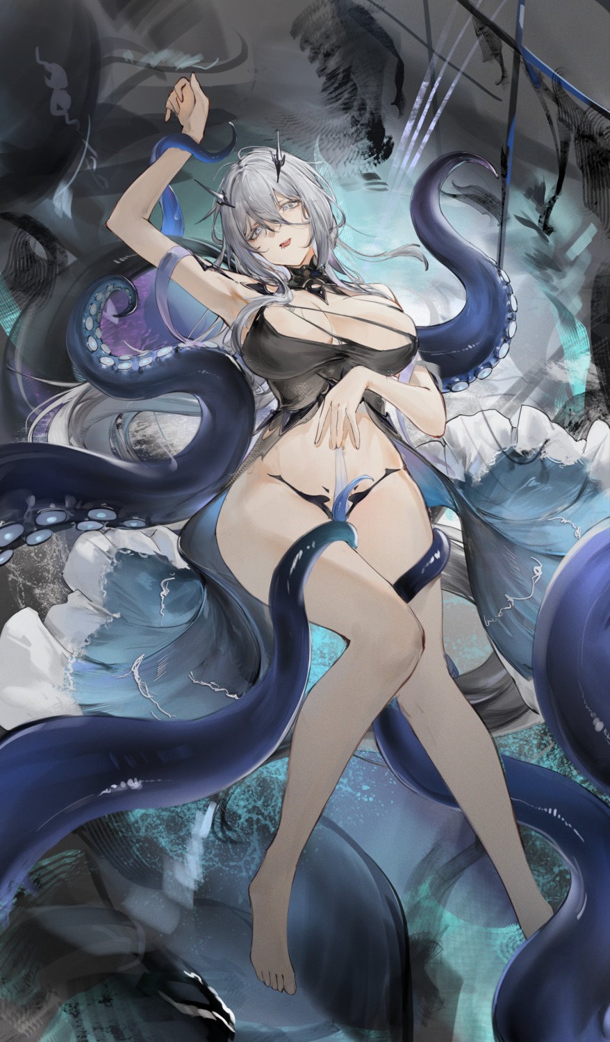 azur_lane fancy_(azur_lane) flantia no_bra nopan tentacles torn_clothes