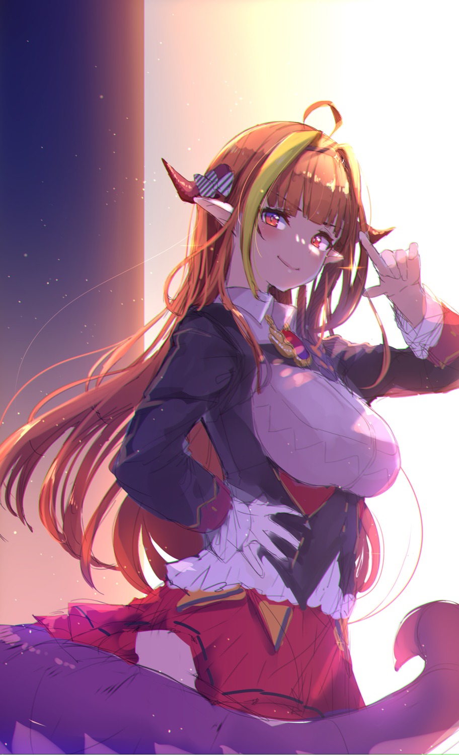 akasa_ai hololive horns kiryuu_coco pointy_ears skirt_lift tail