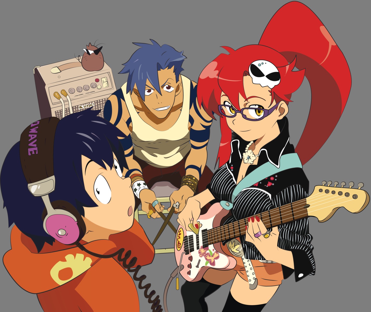 guitar headphones kamina megane simon tengen_toppa_gurren_lagann transparent_png vector_trace yoko