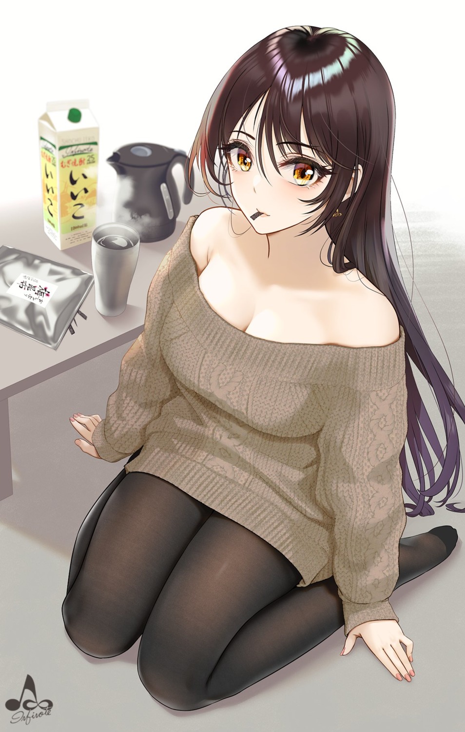 cleavage dress infinote no_bra pantyhose sweater