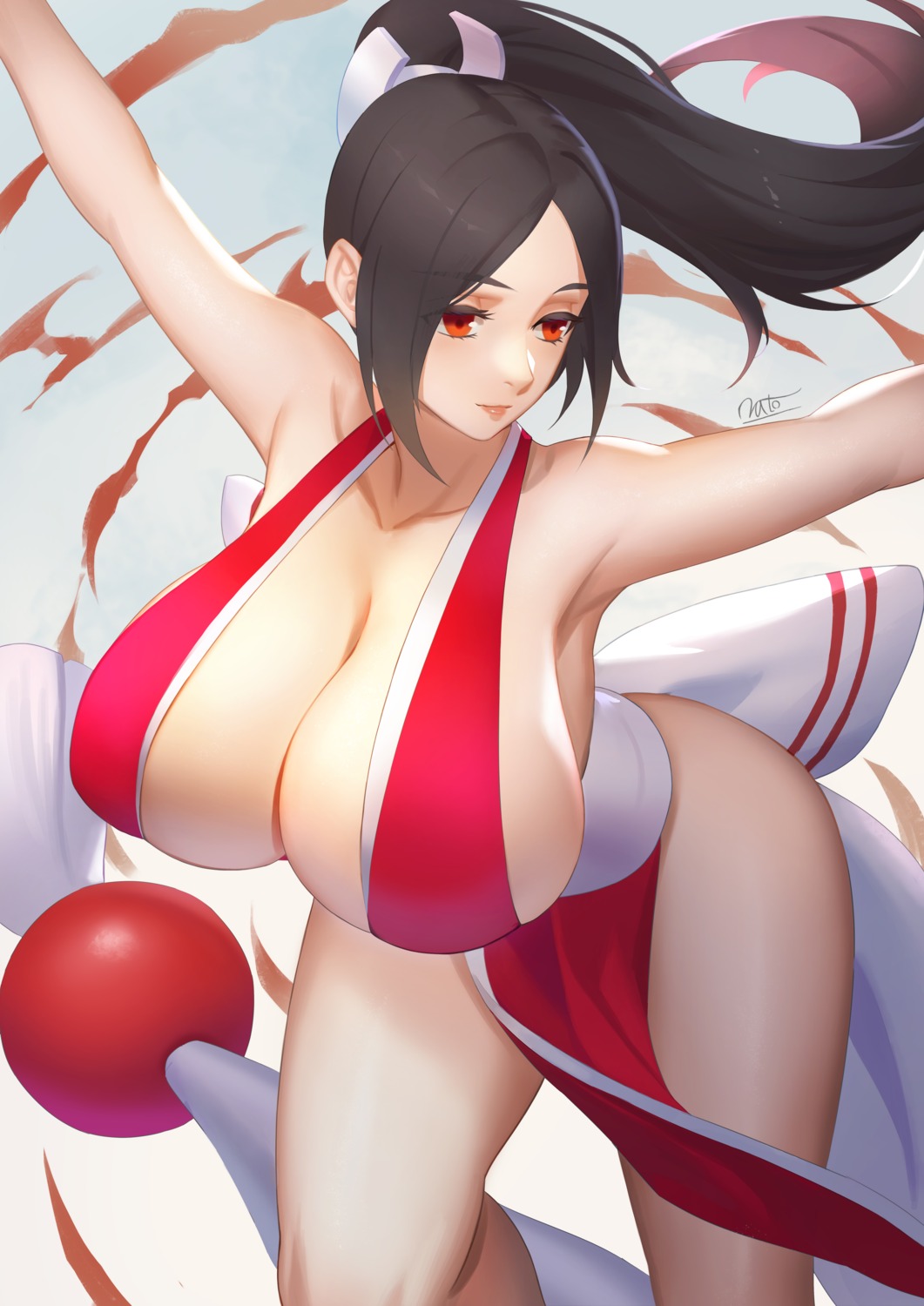 japanese_clothes king_of_fighters mato_kuroi no_bra shiranui_mai