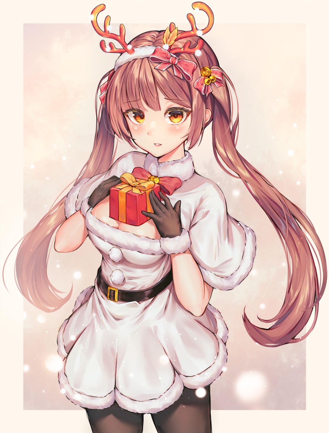 christmas cleavage dress hakushoku_n horns pantyhose