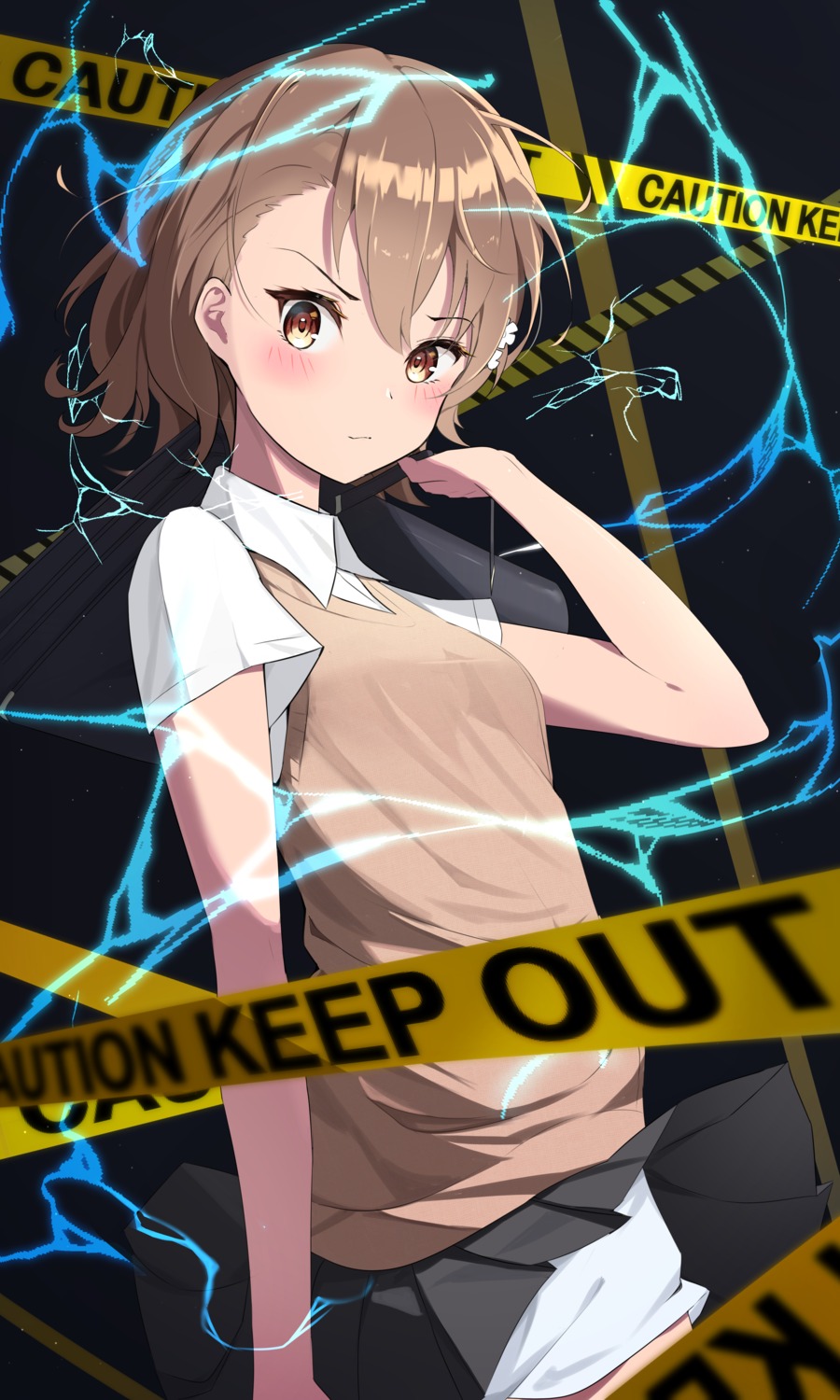 misaka_mikoto seifuku skirt_lift sweater three_twosix to_aru_kagaku_no_railgun to_aru_majutsu_no_index