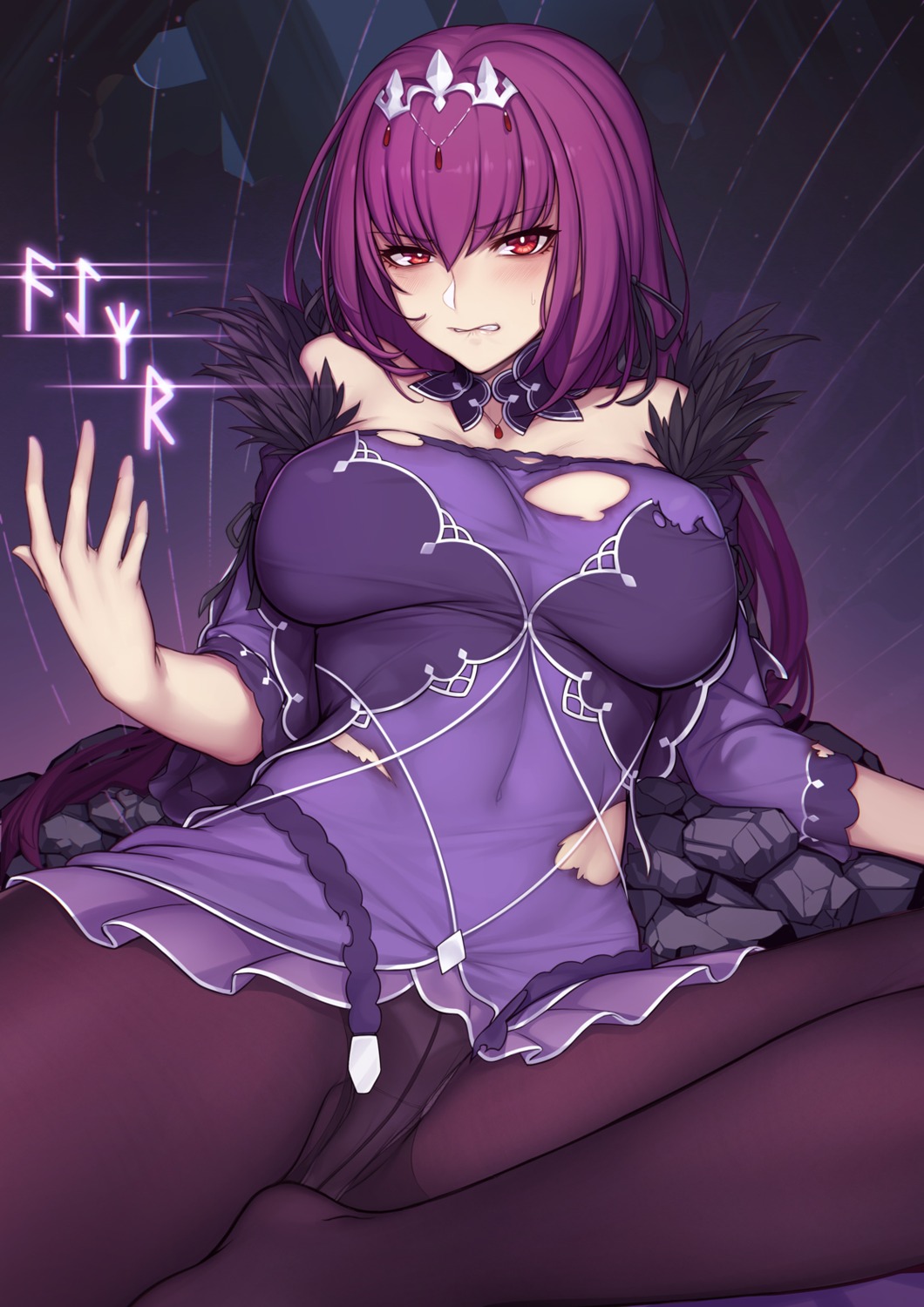 dress evan_yang fate/grand_order pantsu pantyhose scathach_skadi torn_clothes