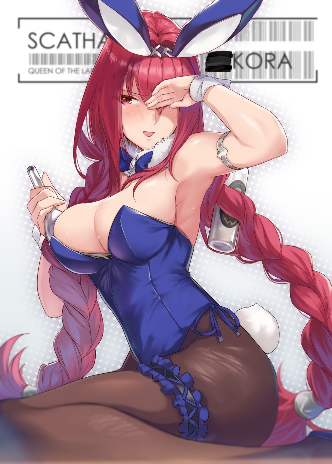 animal_ears bunny_ears bunny_girl fate/grand_order garter no_bra ohland pantyhose scathach_(fate/grand_order) tail