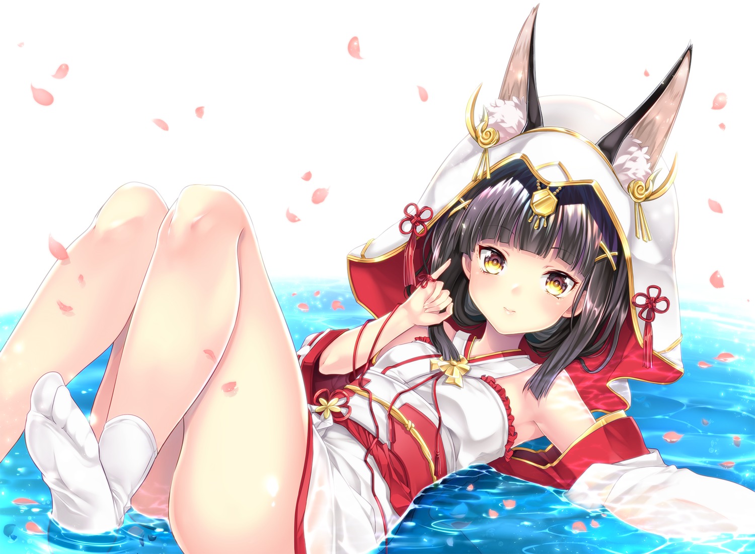 animal_ears azur_lane feet japanese_clothes nagato_(azur_lane) oz_snowrose wet