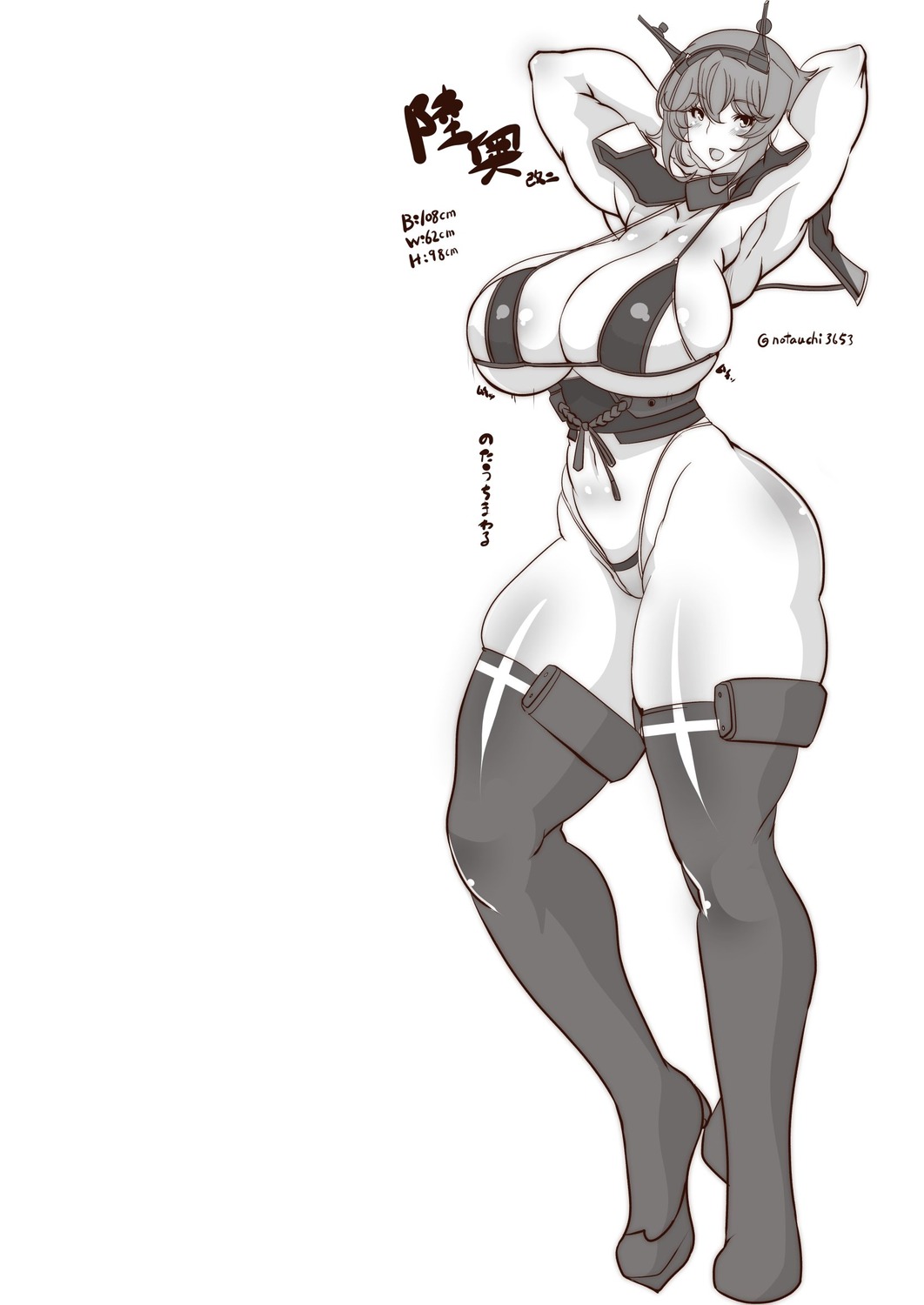 bikini heels kantai_collection monochrome mutsu_(kancolle) notauchi_mawaru_ni-shiki sketch swimsuits thighhighs