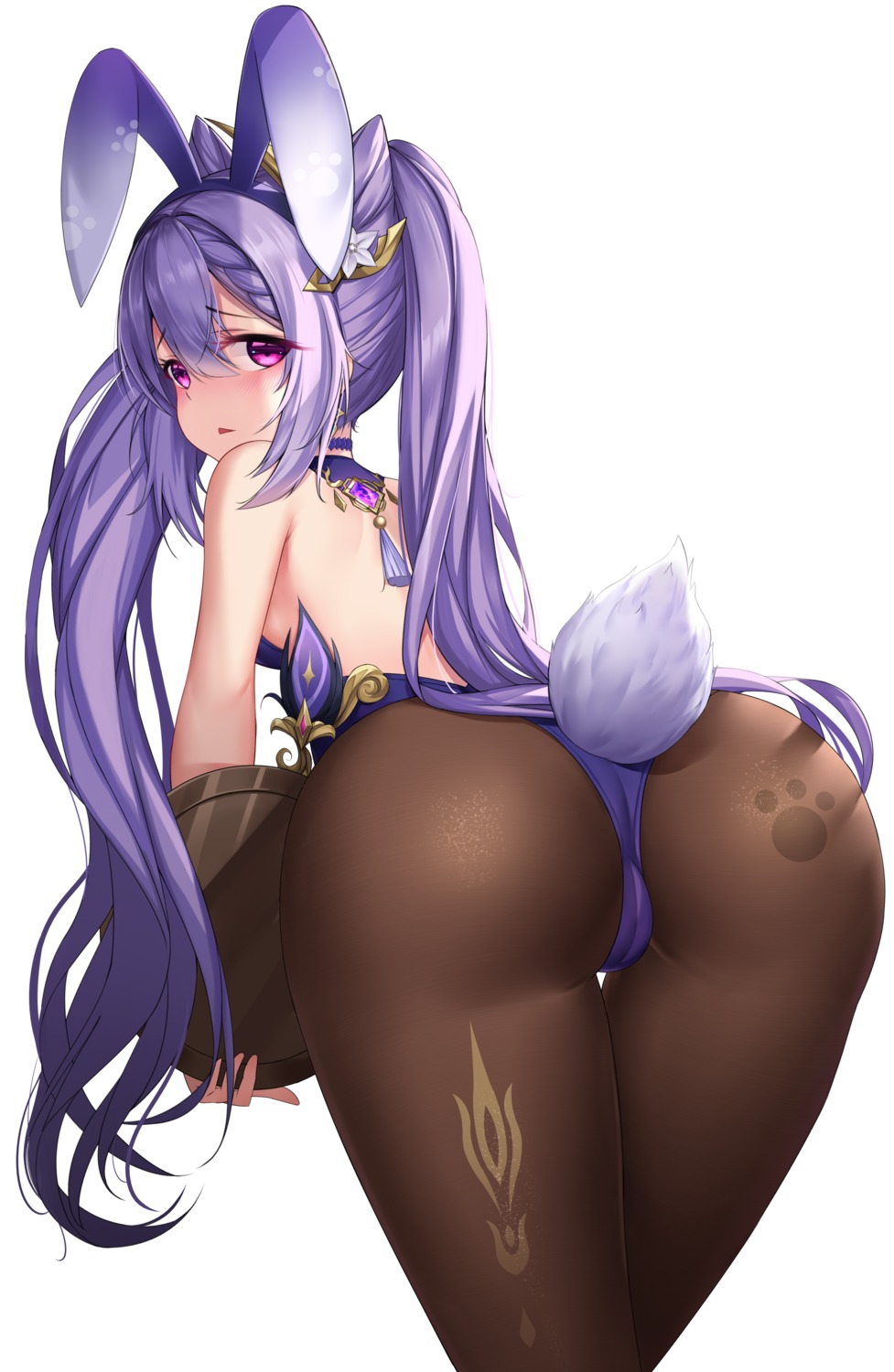 animal_ears ass bunny_ears bunny_girl cameltoe gala_(16901040) genshin_impact keqing no_bra pantyhose tail