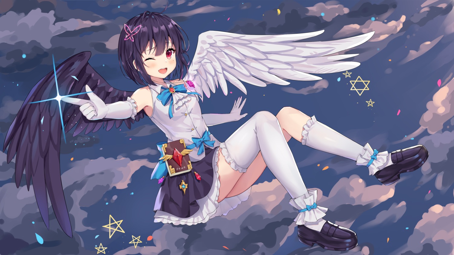 kizuna kurenai_akane project_sp skirt_lift thighhighs wallpaper wings