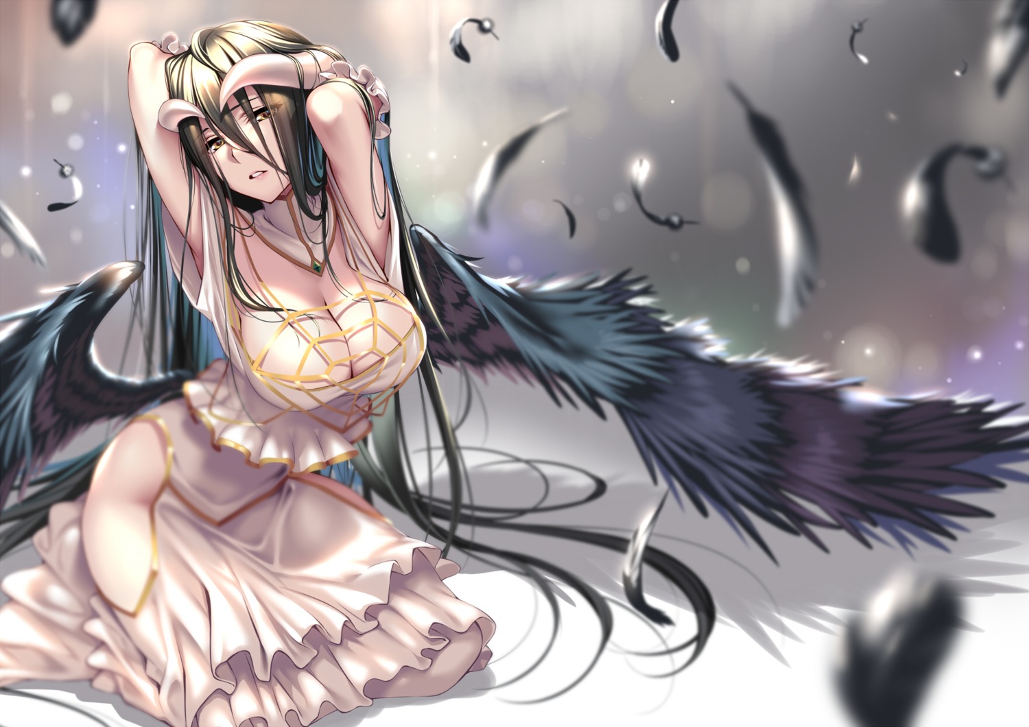 albedo_(overlord) cleavage dress horns overlord piromizu wings
