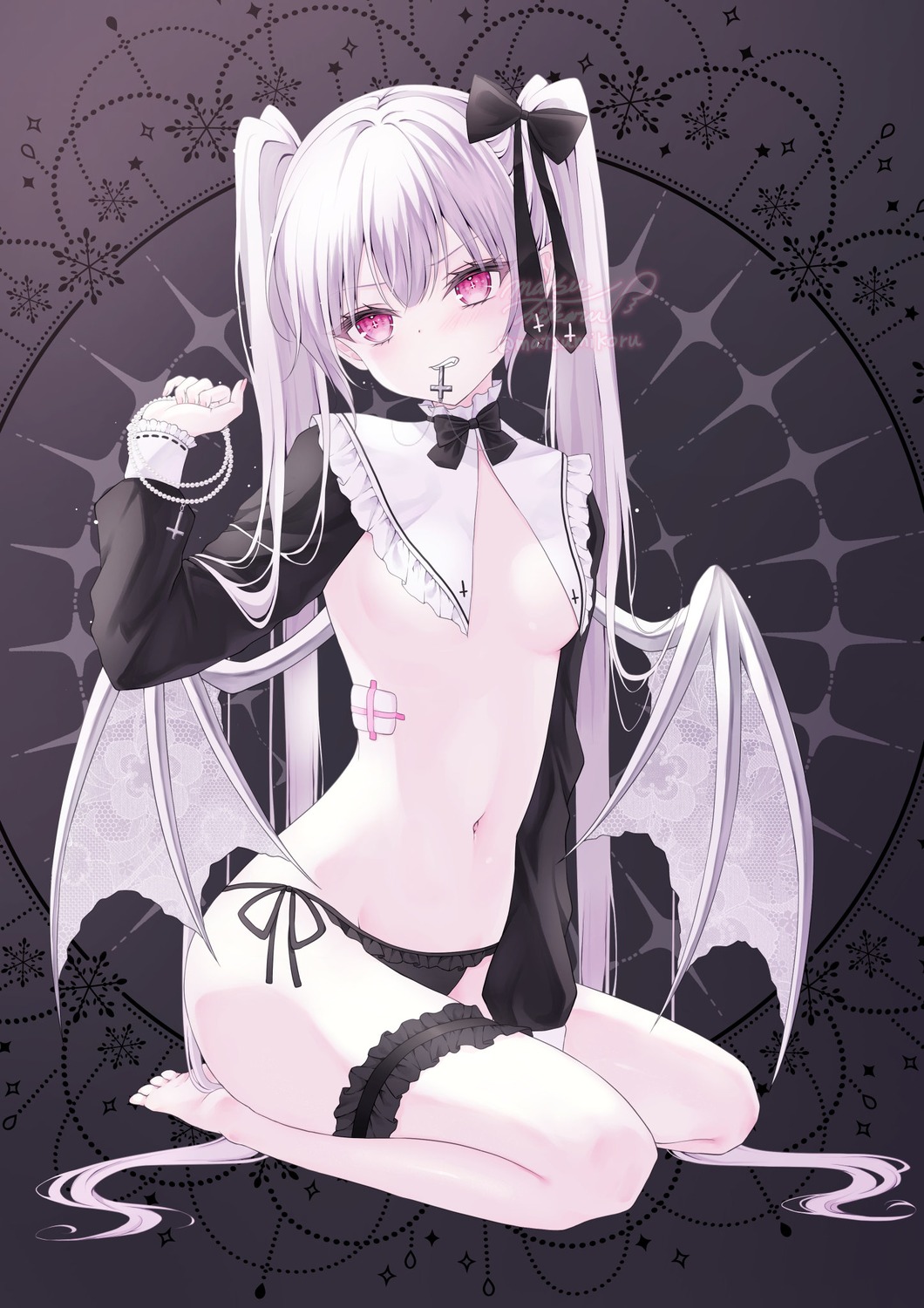 devil garter murur_(matsumikoru) no_bra pantsu pointy_ears string_panties wings