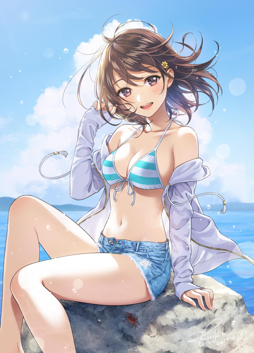 bikini_top morikura_en open_shirt swimsuits torn_clothes