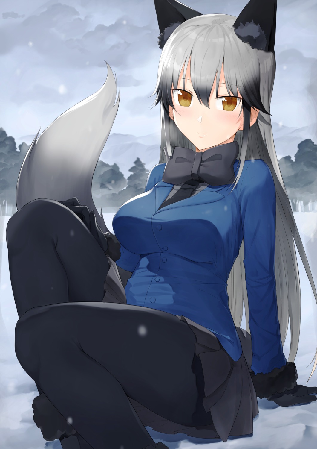 akitaka_akita animal_ears kemono_friends pantyhose silver_fox tail