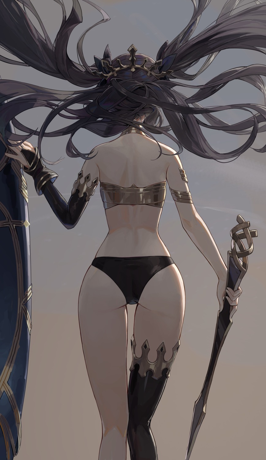 ass bikini_armor cotta fate/grand_order ishtar_(fate/grand_order) jpeg_artifacts thighhighs weapon