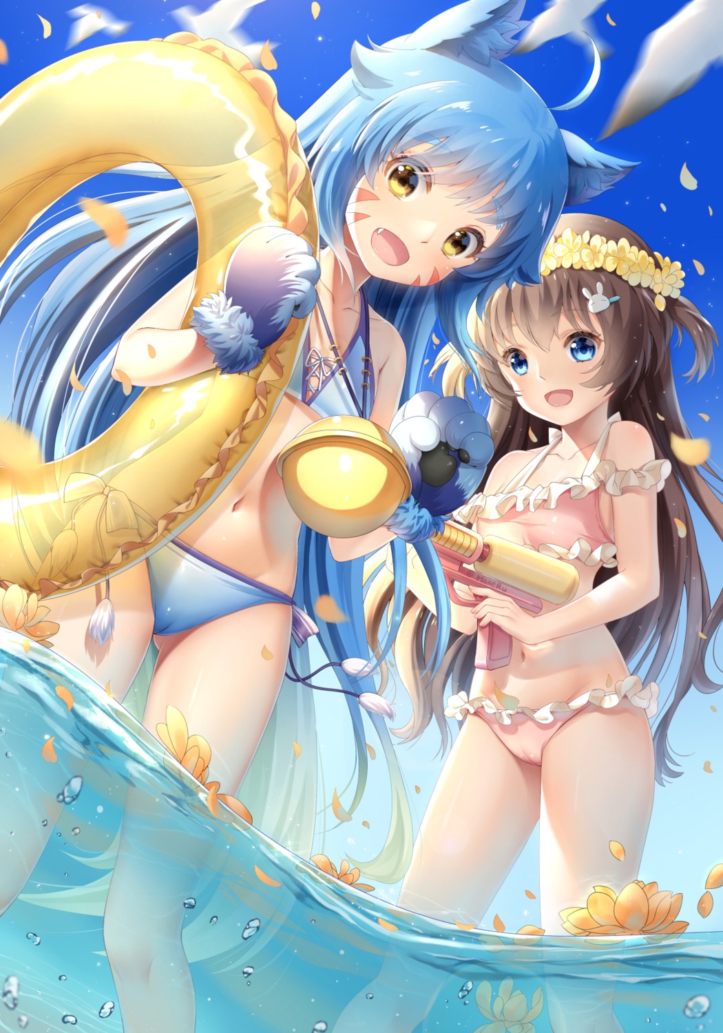 animal_ears bikini cameltoe gun haneru kardia_tou_abel swimsuits wet