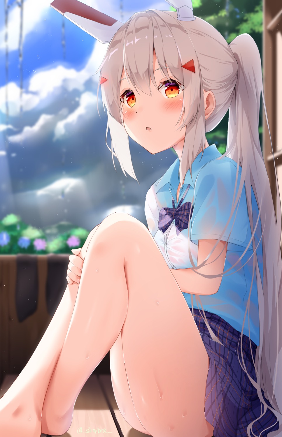 ayanami_(azur_lane) azur_lane see_through seifuku shironora skirt_lift wet wet_clothes