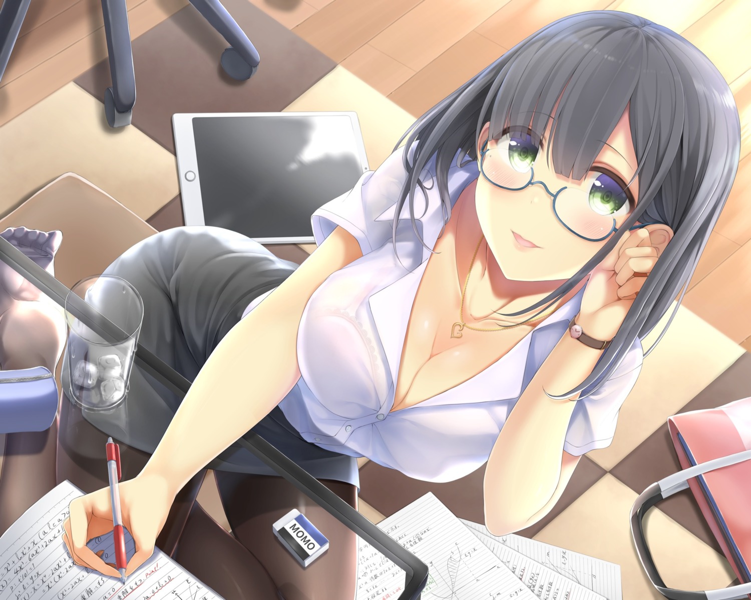 bra cleavage kinakomochi_(egoist) megane pantyhose see_through