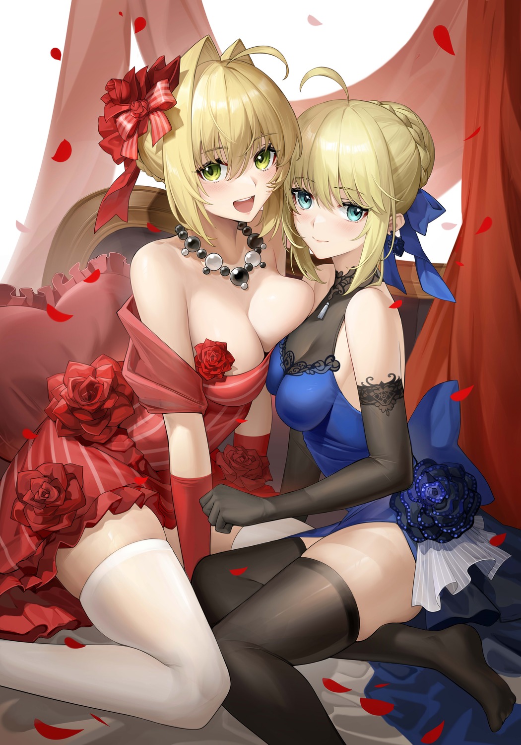 dress fate/grand_order fate/stay_night no_bra saber saber_extra shenqi_xiao_hong_zai_nali thighhighs