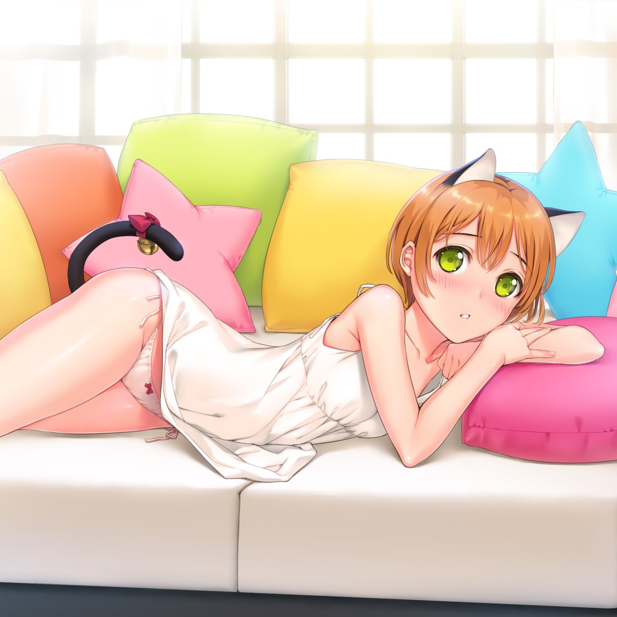 animal_ears dress hoshizora_rin love_live! mignon nekomimi pantsu string_panties summer_dress tail