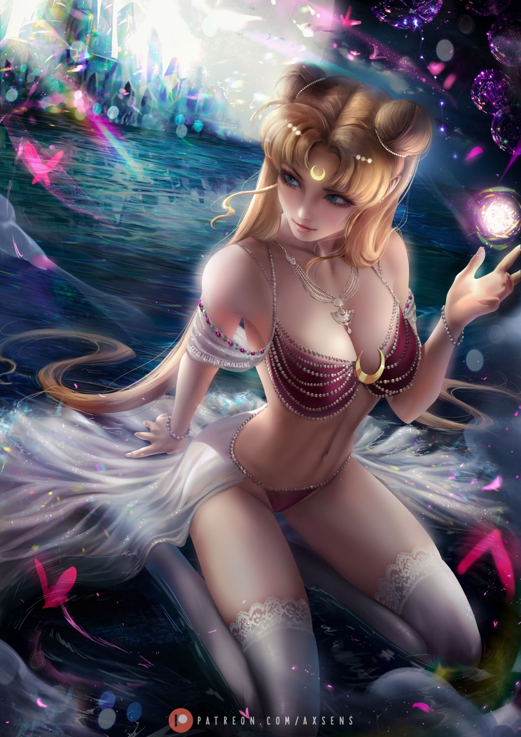 axsens bra nipples princess_serenity pussy sailor_moon see_through thighhighs thong wet