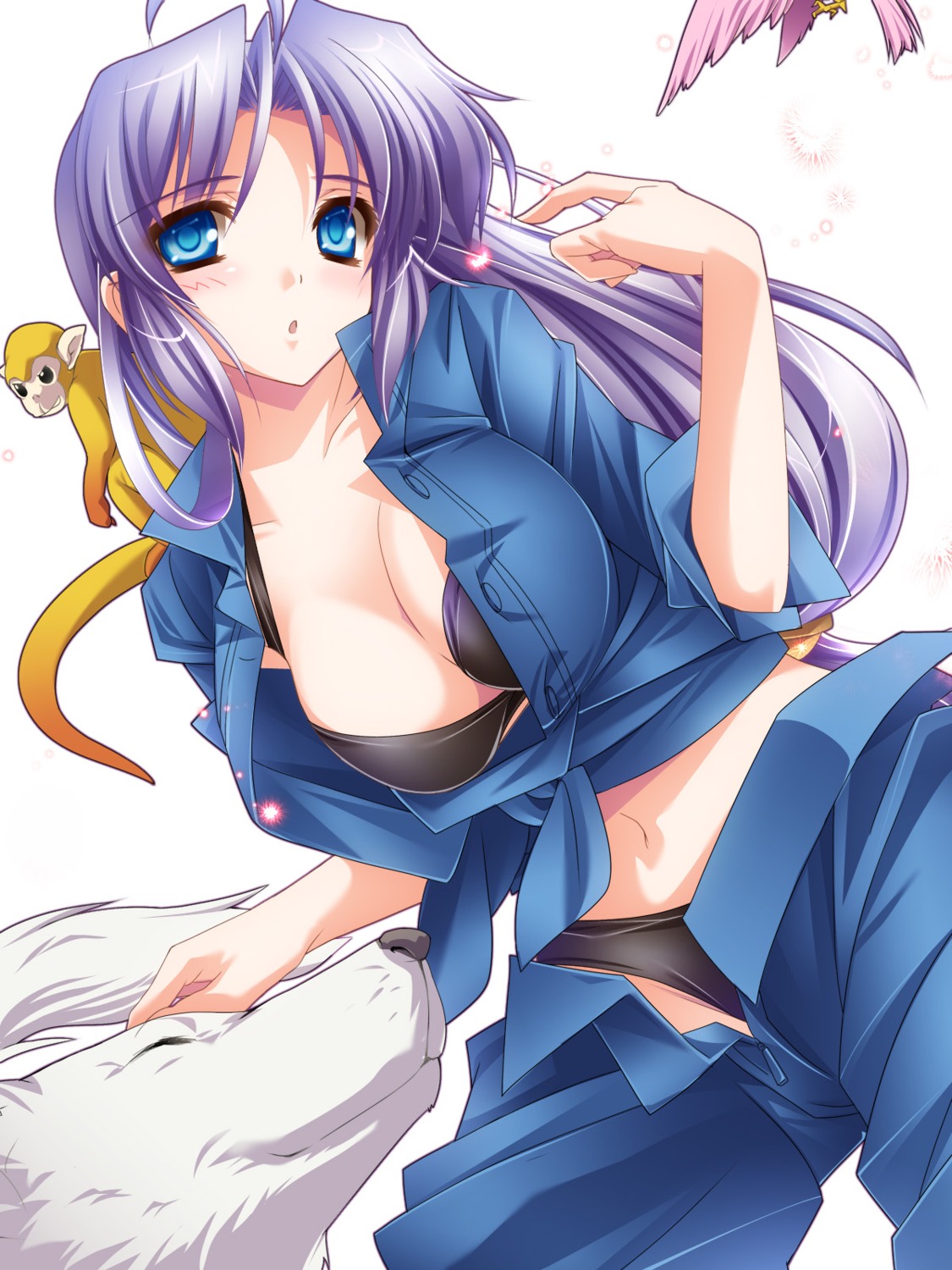 bra cleavage monety open_shirt pantsu