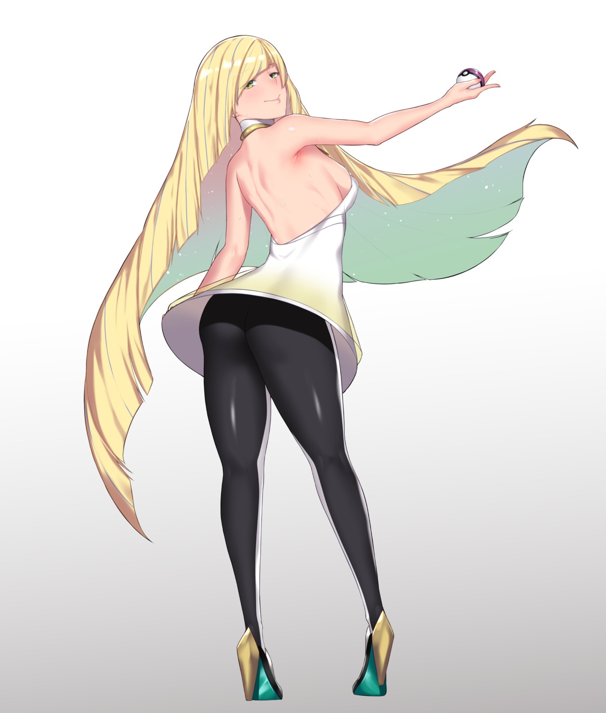 ass aster_crowley dress heels lusamine_(pokemon) no_bra pantyhose pokemon pokemon_sm pokemon_usum