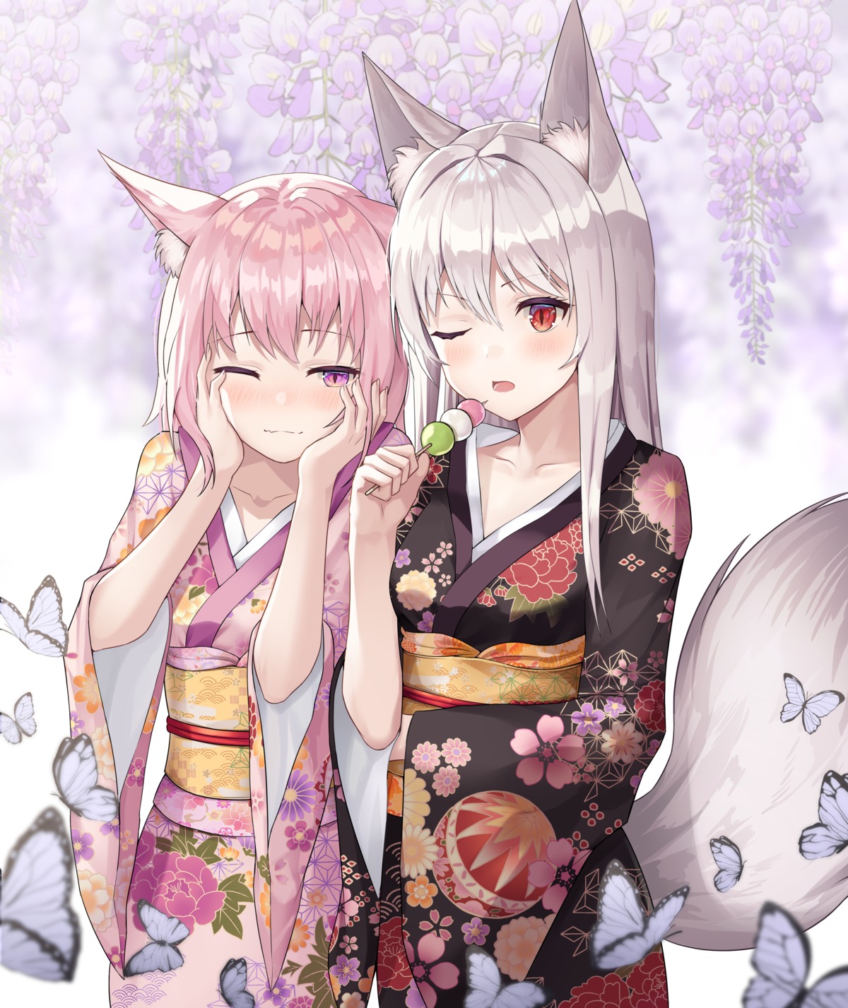 animal_ears kimono kitsune shuvi_(shuvi1125) tail