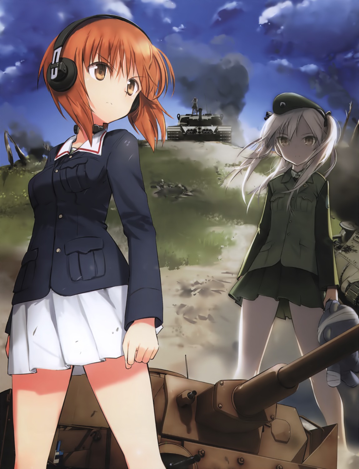 girls_und_panzer headphones nishizumi_miho pantyhose shimada_arisu shimada_humikane uniform