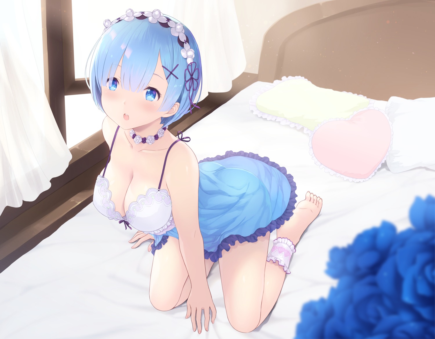 cait cleavage feet lingerie re_zero_kara_hajimeru_isekai_seikatsu rem_(re_zero) see_through