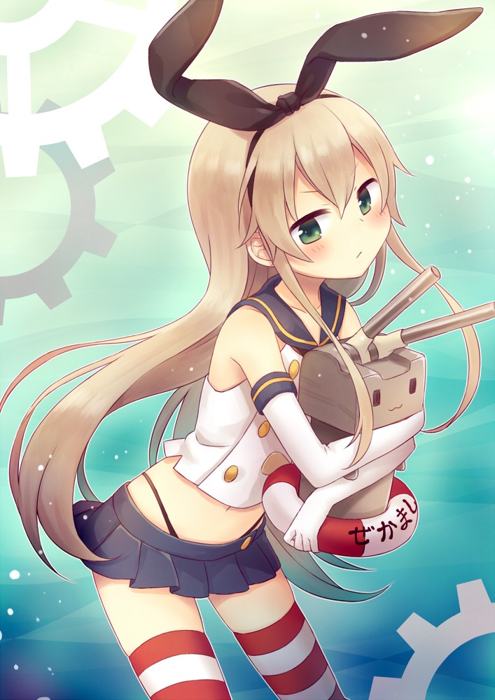 amene_kurumi kantai_collection pantsu rensouhou-chan shimakaze_(kancolle) thighhighs