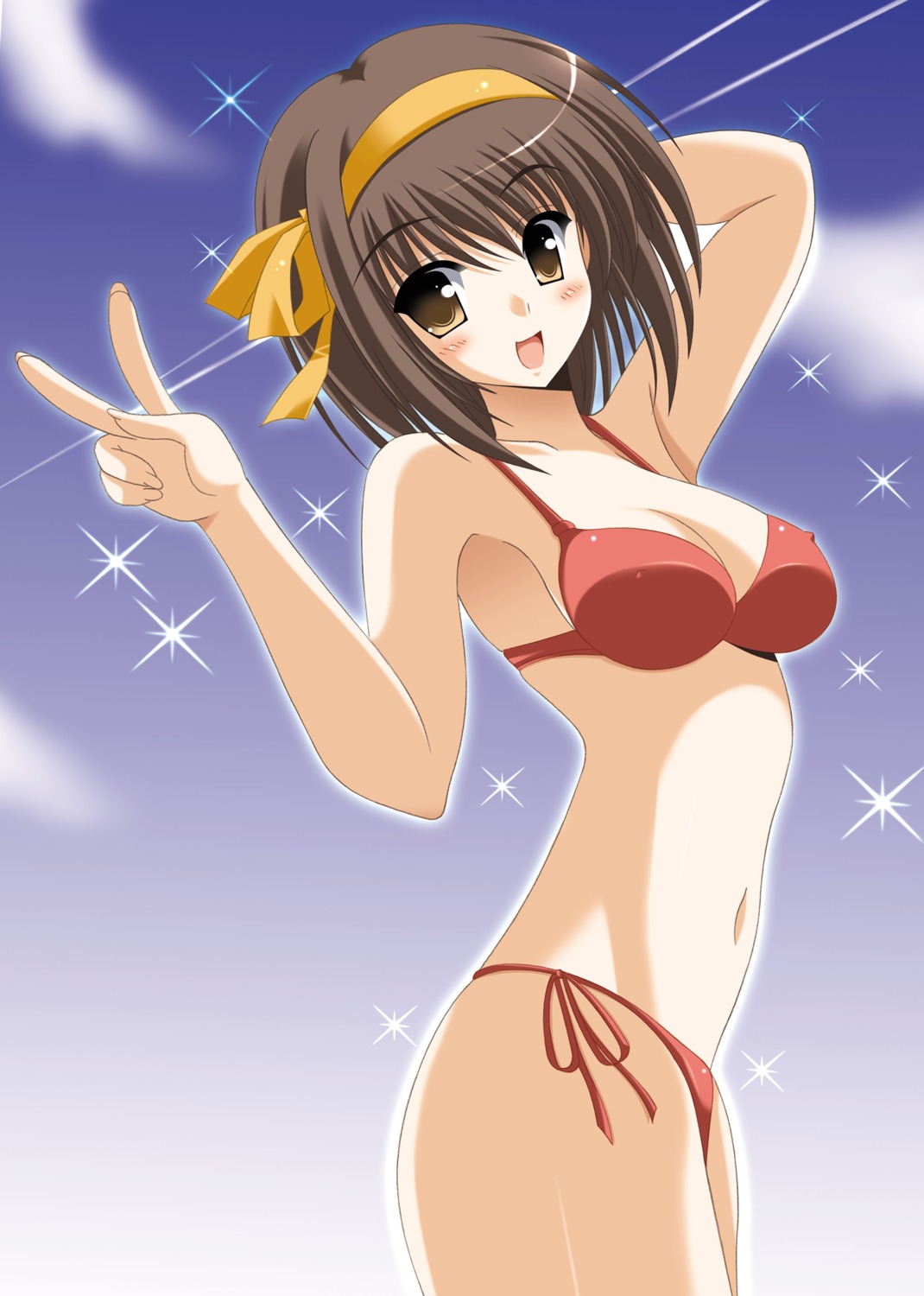 bikini cleavage erect_nipples oda_kenichi suzumiya_haruhi suzumiya_haruhi_no_yuuutsu swimsuits