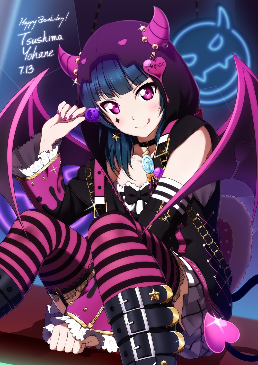 horns love_live!_sunshine!! shiimai stockings tail thighhighs tsushima_yoshiko wings