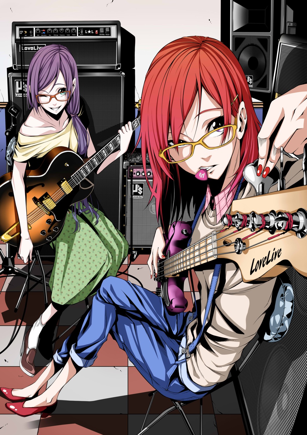 guitar heels love_live! megane nishikino_maki toujou_nozomi vice_(kuronekohadokoheiku)