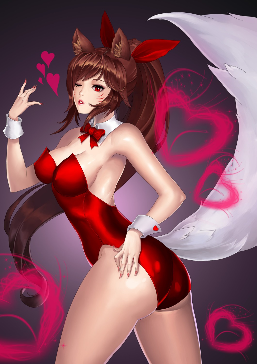 ahri animal_ears ass bunny_girl cleavage erect_nipples karmiel league_of_legends no_bra tail