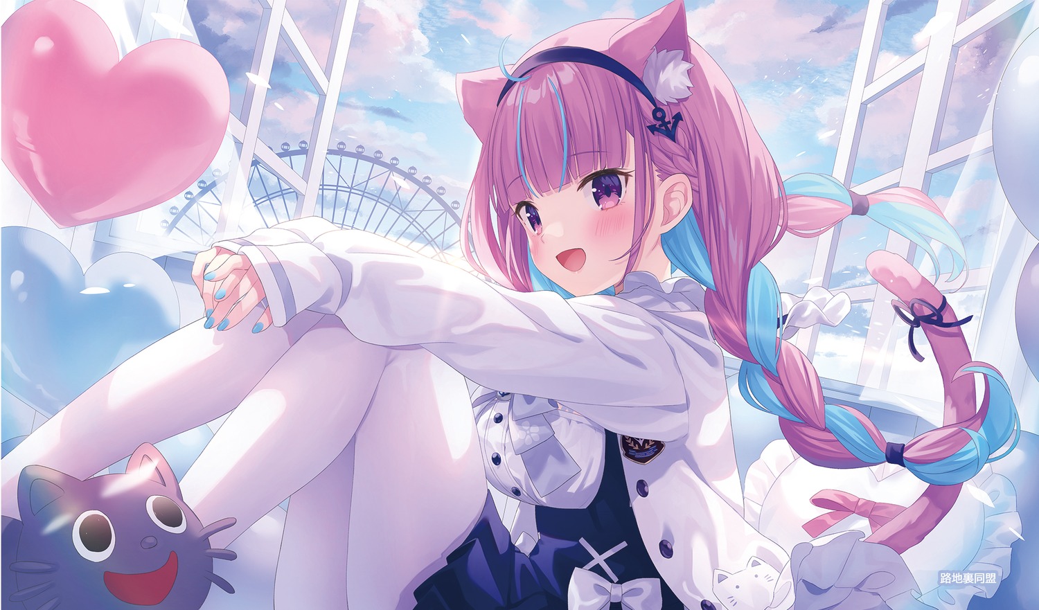 animal_ears hololive jimmy minato_aqua nekomimi pantyhose tail