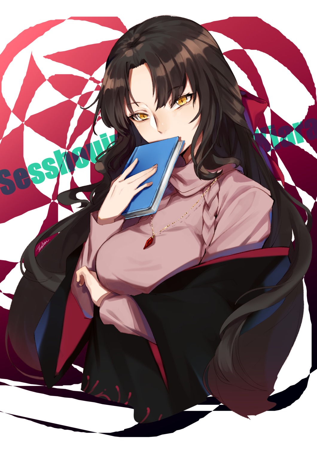 breast_hold fate/grand_order iiiroha sessyoin_kiara sweater