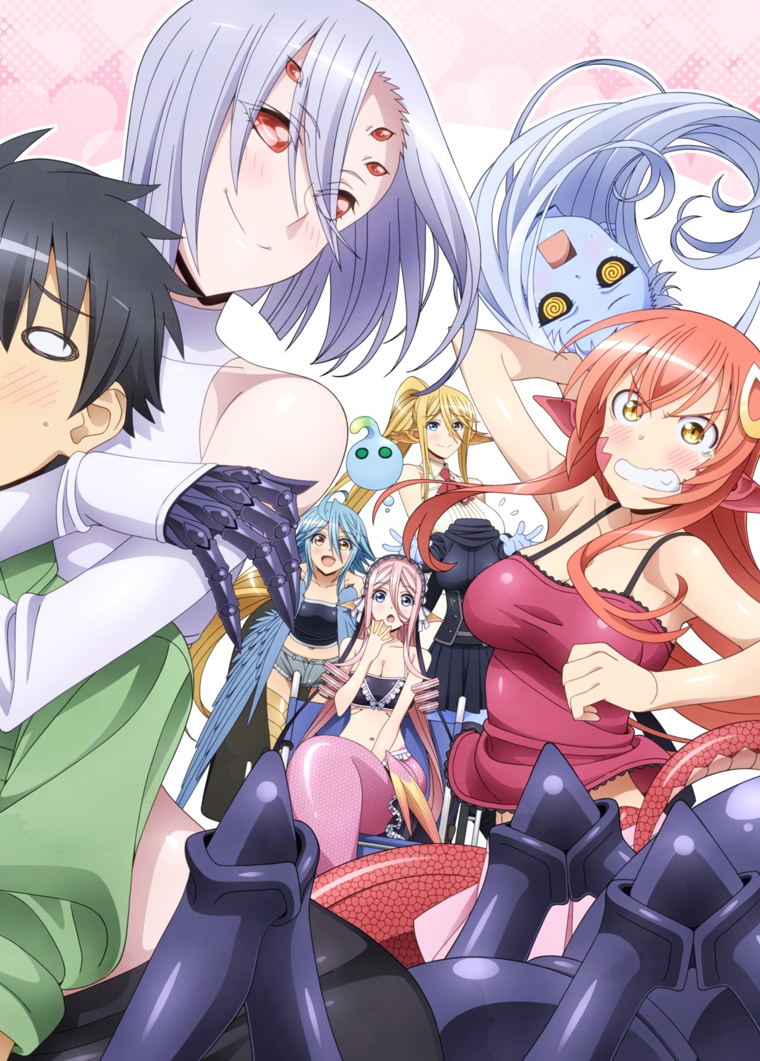 bra centaurea_shianus cleavage kurusu_kimihito lala_(monster_musume) mermaid meroune_lorelei miia_(monster_musume) monster_girl monster_musume_no_iru_nichijou papi pointy_ears rachnera_arachnera sunagawa_takaya suu_(monster_musume) tail thighhighs wings