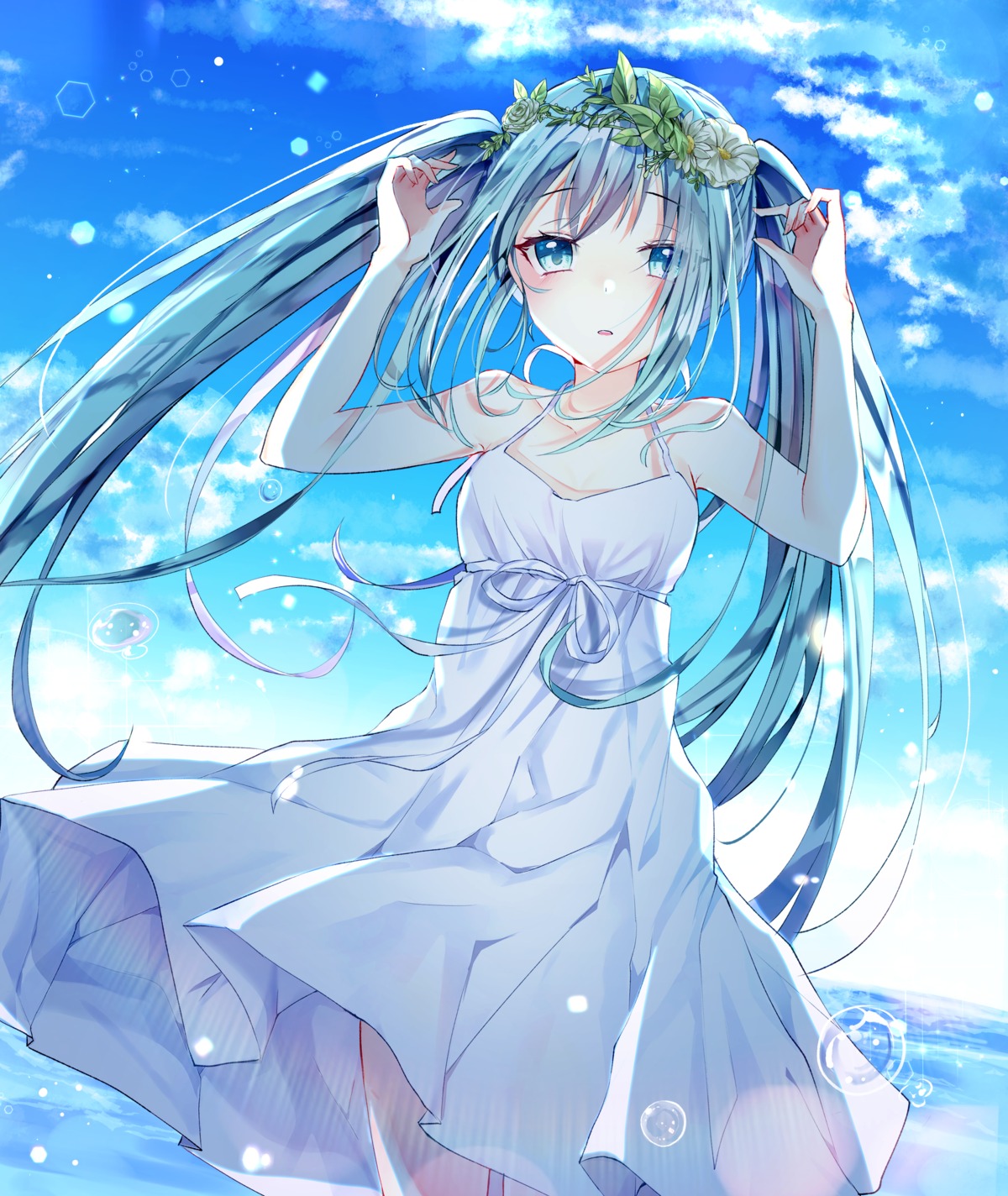 dress hatsune_miku seno_(senohime) skirt_lift summer_dress vocaloid