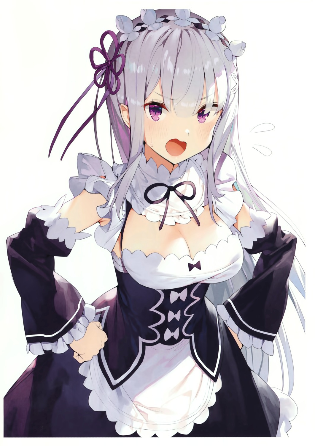 cleavage cosplay elf emilia_(re_zero) gaou macaron_taitei maid pointy_ears re_zero_kara_hajimeru_isekai_seikatsu