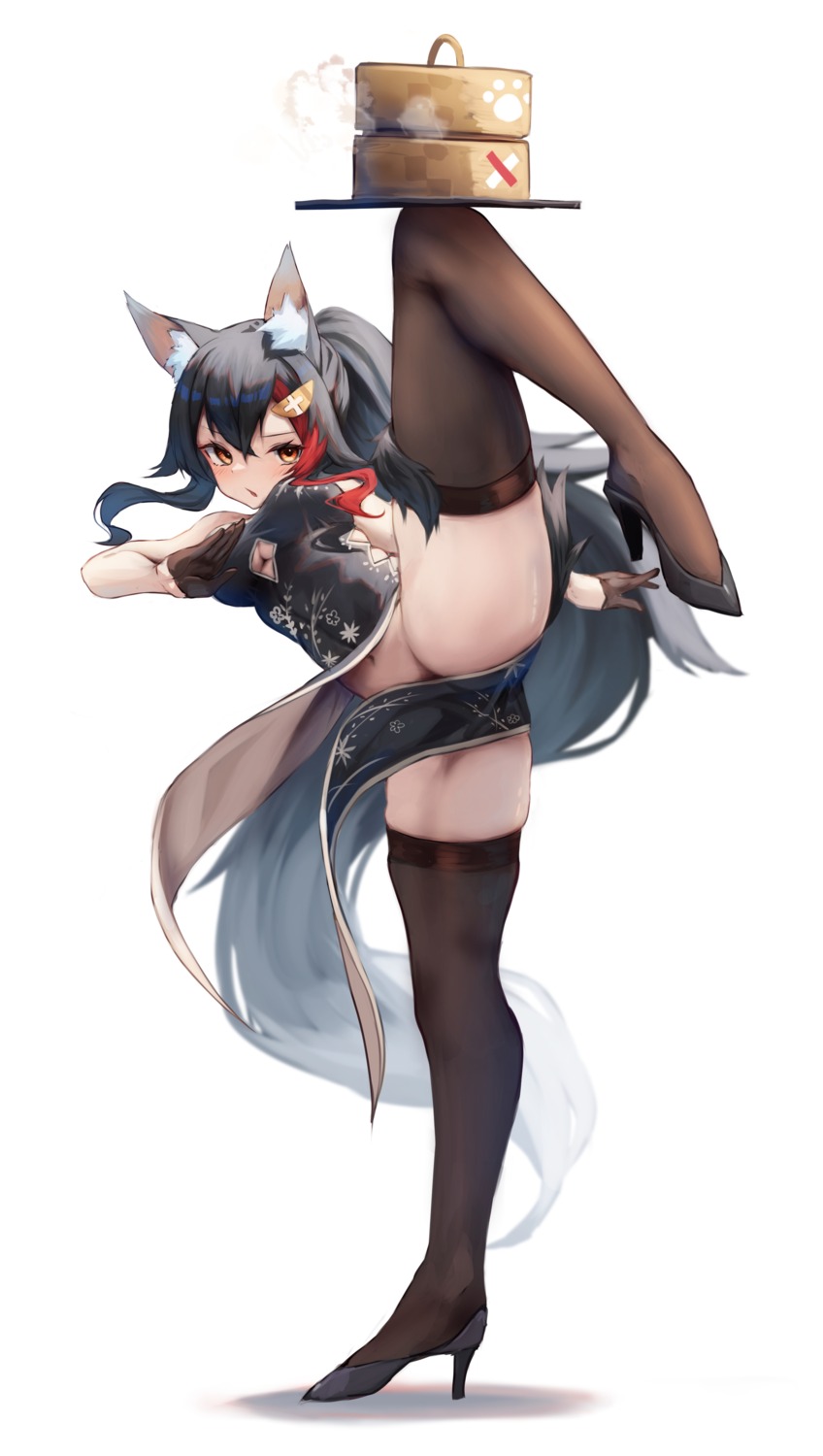 animal_ears chinadress heels hololive hololive_gamers inre_kemomimi nopan ookami_mio tail thighhighs